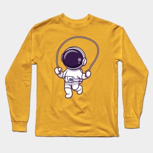 Cute Astronaut Playing Jump Rope Cartoon Long Sleeve T-Shirt